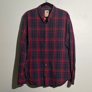 Relwen Shirt Men's Size XL Red Blue Plaid Button Down Shirt Long Sleeve Outdoor